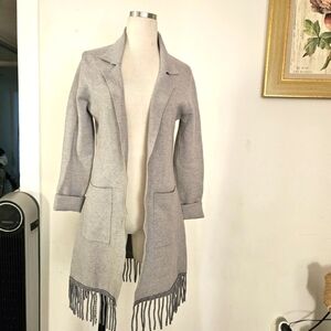 Gray Fringe Open Front Cardigan